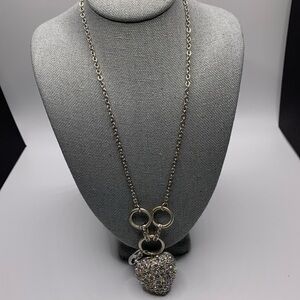 ♥️SALE! 3for$15 Silver Tone Rhinestone Puffy Heart Pendant & Charm Necklace 15”